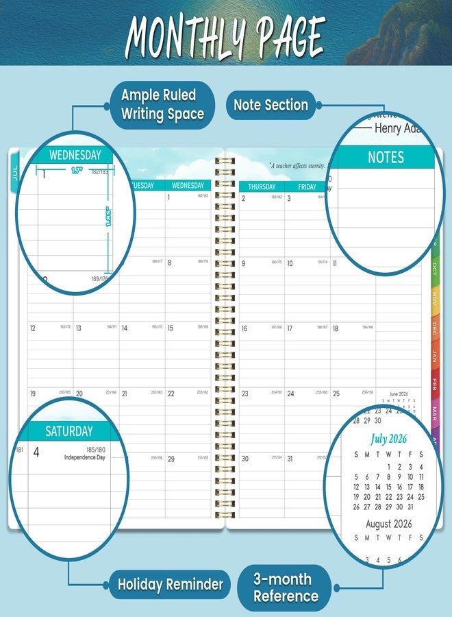 Pinchoco Teacher Planner 2026-2027 - Teacher Lesson Planner 2026-2027, 9" x 11", Jul.2026 - Jun.2027, Weekly & Monthly Lesson Plan Book for Teachers with Back pocket, Colorful Tabs - Image 3